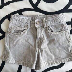 Zara Light Gray Jean Shorts with Studded Pockets for girls